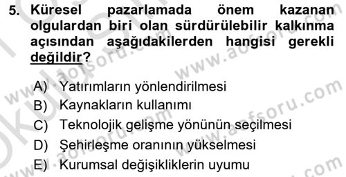 Küresel Pazarlama Dersi 2020 - 2021 Yılı Yaz Okulu Sınav Soruları 5. Soru