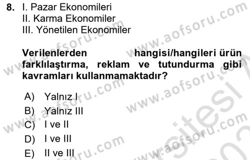 Küresel Pazarlama Dersi 2020 - 2021 Yılı Yaz Okulu Sınav Soruları 8. Soru