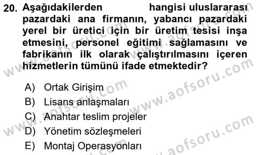 Küresel Pazarlama Dersi 2021 - 2022 Yılı (Vize) Ara Sınavı 20. Soru