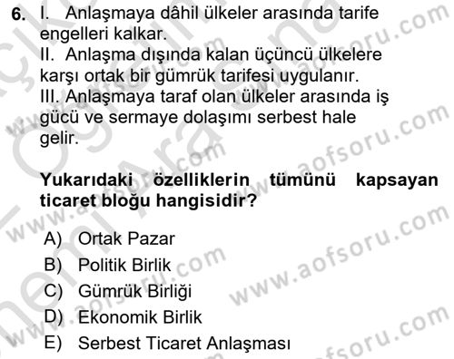 Küresel Pazarlama Dersi 2021 - 2022 Yılı (Vize) Ara Sınav Soruları 6. Soru