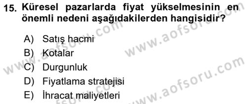 Küresel Pazarlama Dersi 2021 - 2022 Yılı (Final) Dönem Sonu Sınav Soruları 15. Soru