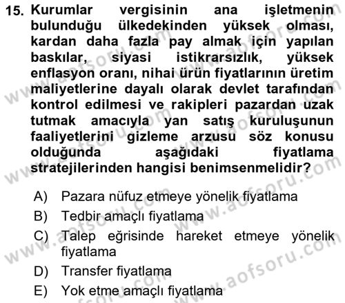Küresel Pazarlama Dersi 2021 - 2022 Yılı Yaz Okulu Sınav Soruları 15. Soru