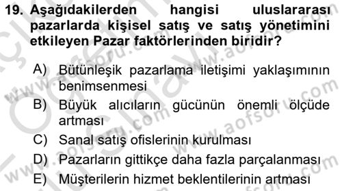 Küresel Pazarlama Dersi 2021 - 2022 Yılı Yaz Okulu Sınav Soruları 19. Soru