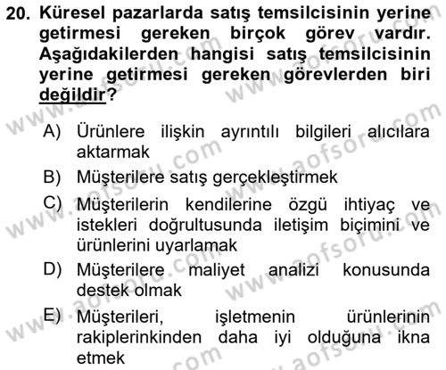 Küresel Pazarlama Dersi 2021 - 2022 Yılı Yaz Okulu Sınav Soruları 20. Soru
