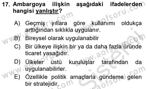 Küresel Pazarlama Dersi 2023 - 2024 Yılı (Vize) Ara Sınavı 17. Soru