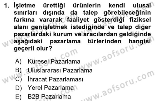 Küresel Pazarlama Dersi 2023 - 2024 Yılı Yaz Okulu Sınav Soruları 1. Soru