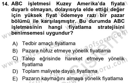 Küresel Pazarlama Dersi 2023 - 2024 Yılı Yaz Okulu Sınav Soruları 14. Soru