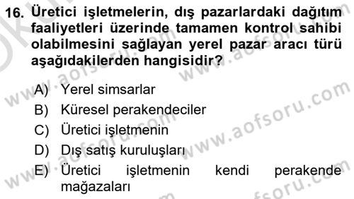Küresel Pazarlama Dersi 2023 - 2024 Yılı Yaz Okulu Sınav Soruları 16. Soru