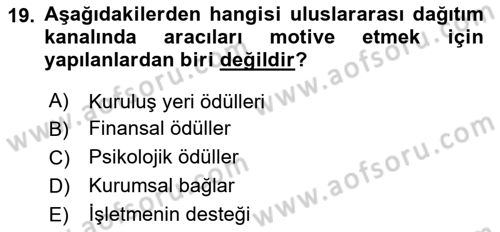 Küresel Pazarlama Dersi 2023 - 2024 Yılı Yaz Okulu Sınav Soruları 19. Soru