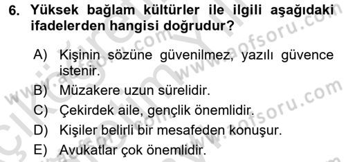 Küresel Pazarlama Dersi 2023 - 2024 Yılı Yaz Okulu Sınav Soruları 6. Soru