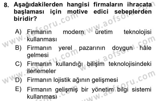 Küresel Pazarlama Dersi 2023 - 2024 Yılı Yaz Okulu Sınav Soruları 8. Soru