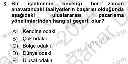 Küresel Pazarlama Dersi 2024 - 2025 Yılı (Vize) Ara Sınav Soruları 3. Soru