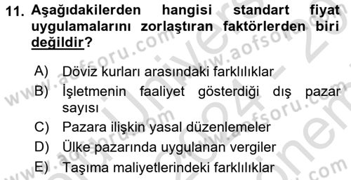 Küresel Pazarlama Dersi 2024 - 2025 Yılı (Final) Dönem Sonu Sınav Soruları 11. Soru