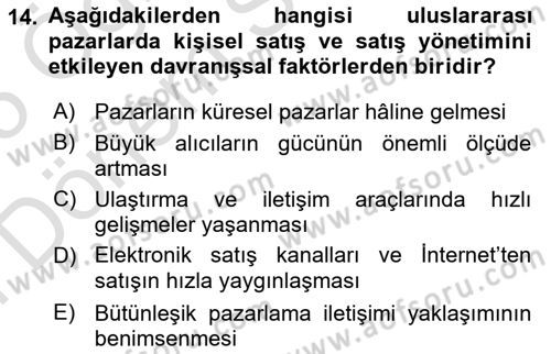 Küresel Pazarlama Dersi 2024 - 2025 Yılı (Final) Dönem Sonu Sınav Soruları 14. Soru