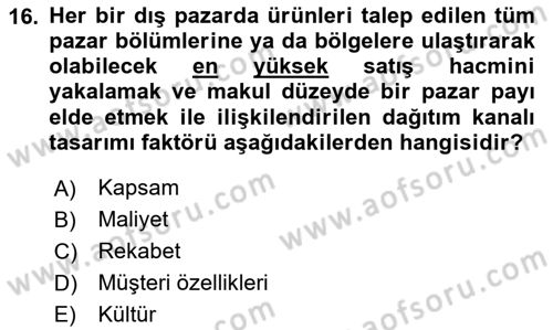 Küresel Pazarlama Dersi 2024 - 2025 Yılı (Final) Dönem Sonu Sınav Soruları 16. Soru