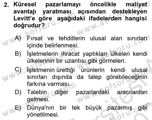Küresel Pazarlama Dersi 2024 - 2025 Yılı (Final) Dönem Sonu Sınav Soruları 2. Soru