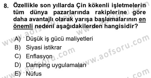 Küresel Pazarlama Dersi 2024 - 2025 Yılı (Final) Dönem Sonu Sınav Soruları 8. Soru