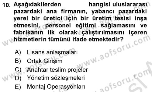 Küresel Pazarlama Dersi 2024 - 2025 Yılı Yaz Okulu Sınav Soruları 10. Soru