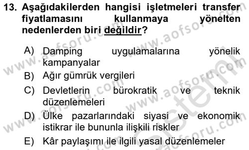 Küresel Pazarlama Dersi 2024 - 2025 Yılı Yaz Okulu Sınav Soruları 13. Soru
