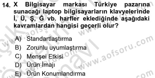 Küresel Pazarlama Dersi 2024 - 2025 Yılı Yaz Okulu Sınav Soruları 14. Soru