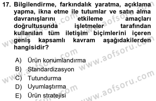 Küresel Pazarlama Dersi 2024 - 2025 Yılı Yaz Okulu Sınav Soruları 17. Soru