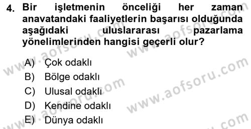 Küresel Pazarlama Dersi 2024 - 2025 Yılı Yaz Okulu Sınav Soruları 4. Soru