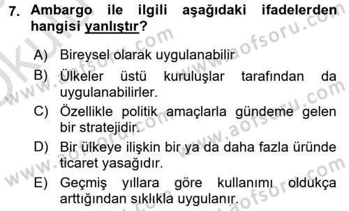 Küresel Pazarlama Dersi 2024 - 2025 Yılı Yaz Okulu Sınav Soruları 7. Soru