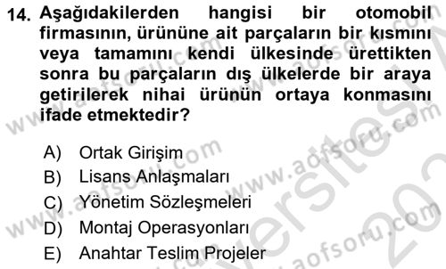 Küresel Pazarlama Dersi 2025 - 2026 Yılı (Vize) Ara Sınav Soruları 14. Soru