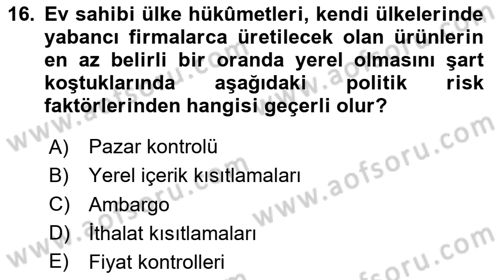 Küresel Pazarlama Dersi 2025 - 2026 Yılı (Vize) Ara Sınav Soruları 16. Soru