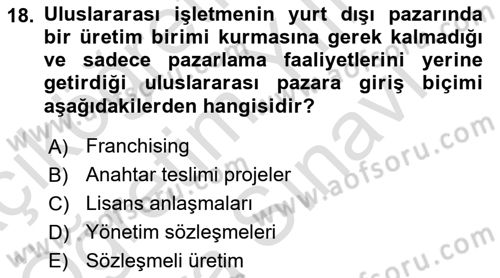 Küresel Pazarlama Dersi 2025 - 2026 Yılı (Vize) Ara Sınav Soruları 18. Soru