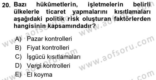 Küresel Pazarlama Dersi 2025 - 2026 Yılı (Vize) Ara Sınav Soruları 20. Soru