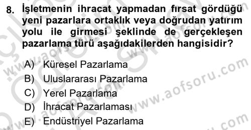 Küresel Pazarlama Dersi 2025 - 2026 Yılı (Vize) Ara Sınav Soruları 8. Soru