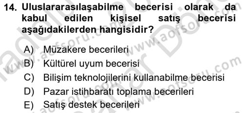 Küresel Pazarlama Dersi 2025 - 2026 Yılı (Final) Dönem Sonu Sınav Soruları 14. Soru