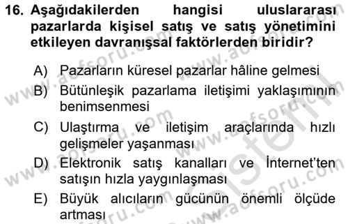 Küresel Pazarlama Dersi 2025 - 2026 Yılı (Final) Dönem Sonu Sınav Soruları 16. Soru