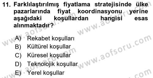 Küresel Pazarlama Dersi 2025 - 2026 Yılı Yaz Okulu Sınav Soruları 11. Soru