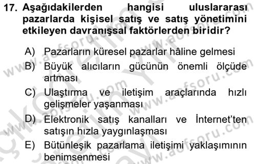 Küresel Pazarlama Dersi 2025 - 2026 Yılı Yaz Okulu Sınav Soruları 17. Soru