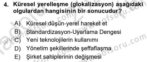 Küresel Pazarlama Dersi 2025 - 2026 Yılı Yaz Okulu Sınav Soruları 4. Soru