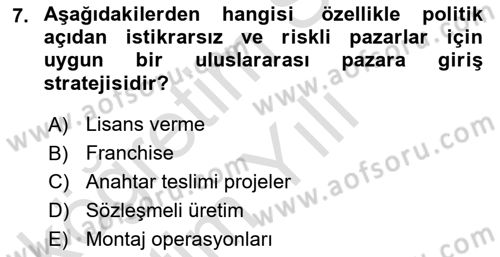 Küresel Pazarlama Dersi 2025 - 2026 Yılı Yaz Okulu Sınav Soruları 7. Soru