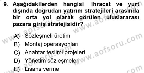 Küresel Pazarlama Dersi 2025 - 2026 Yılı Yaz Okulu Sınav Soruları 9. Soru