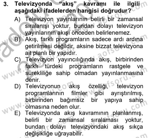 Radyo ve Televizyon Programcılığının Temel Kavramları Dersi 2012 - 2013 Yılı (Vize) Ara Sınav Soruları 3. Soru