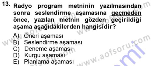 Radyo ve Televizyon Programcılığının Temel Kavramları Dersi 2012 - 2013 Yılı (Final) Dönem Sonu Sınav Soruları 13. Soru