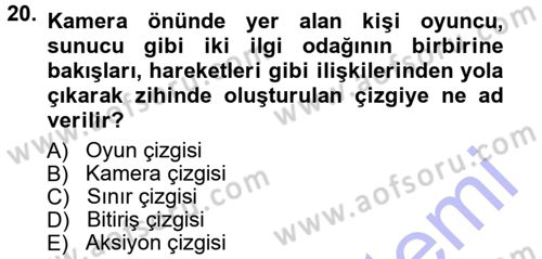 Radyo ve Televizyon Programcılığının Temel Kavramları Dersi 2012 - 2013 Yılı (Final) Dönem Sonu Sınav Soruları 20. Soru