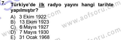 Radyo ve Televizyon Programcılığının Temel Kavramları Dersi 2012 - 2013 Yılı (Final) Dönem Sonu Sınav Soruları 7. Soru