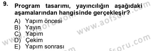 Radyo ve Televizyon Programcılığının Temel Kavramları Dersi 2012 - 2013 Yılı (Final) Dönem Sonu Sınav Soruları 9. Soru