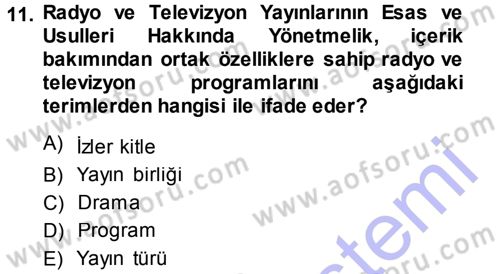 Radyo ve Televizyon Programcılığının Temel Kavramları Dersi 2013 - 2014 Yılı (Vize) Ara Sınav Soruları 11. Soru