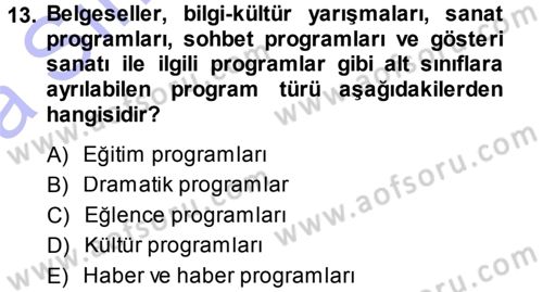 Radyo ve Televizyon Programcılığının Temel Kavramları Dersi 2013 - 2014 Yılı (Vize) Ara Sınav Soruları 13. Soru
