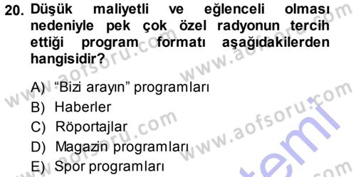 Radyo ve Televizyon Programcılığının Temel Kavramları Dersi 2013 - 2014 Yılı (Vize) Ara Sınav Soruları 20. Soru