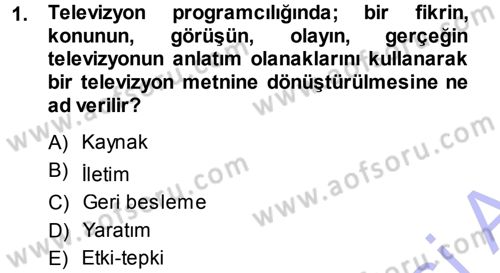 Radyo ve Televizyon Programcılığının Temel Kavramları Dersi 2013 - 2014 Yılı (Final) Dönem Sonu Sınav Soruları 1. Soru
