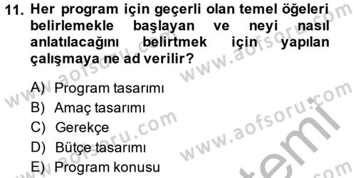 Radyo ve Televizyon Programcılığının Temel Kavramları Dersi 2014 - 2015 Yılı (Final) Dönem Sonu Sınavı 11. Soru