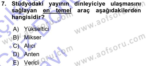 Radyo ve Televizyon Programcılığının Temel Kavramları Dersi Ara Sınavı Deneme Sınav Soruları 7. Soru